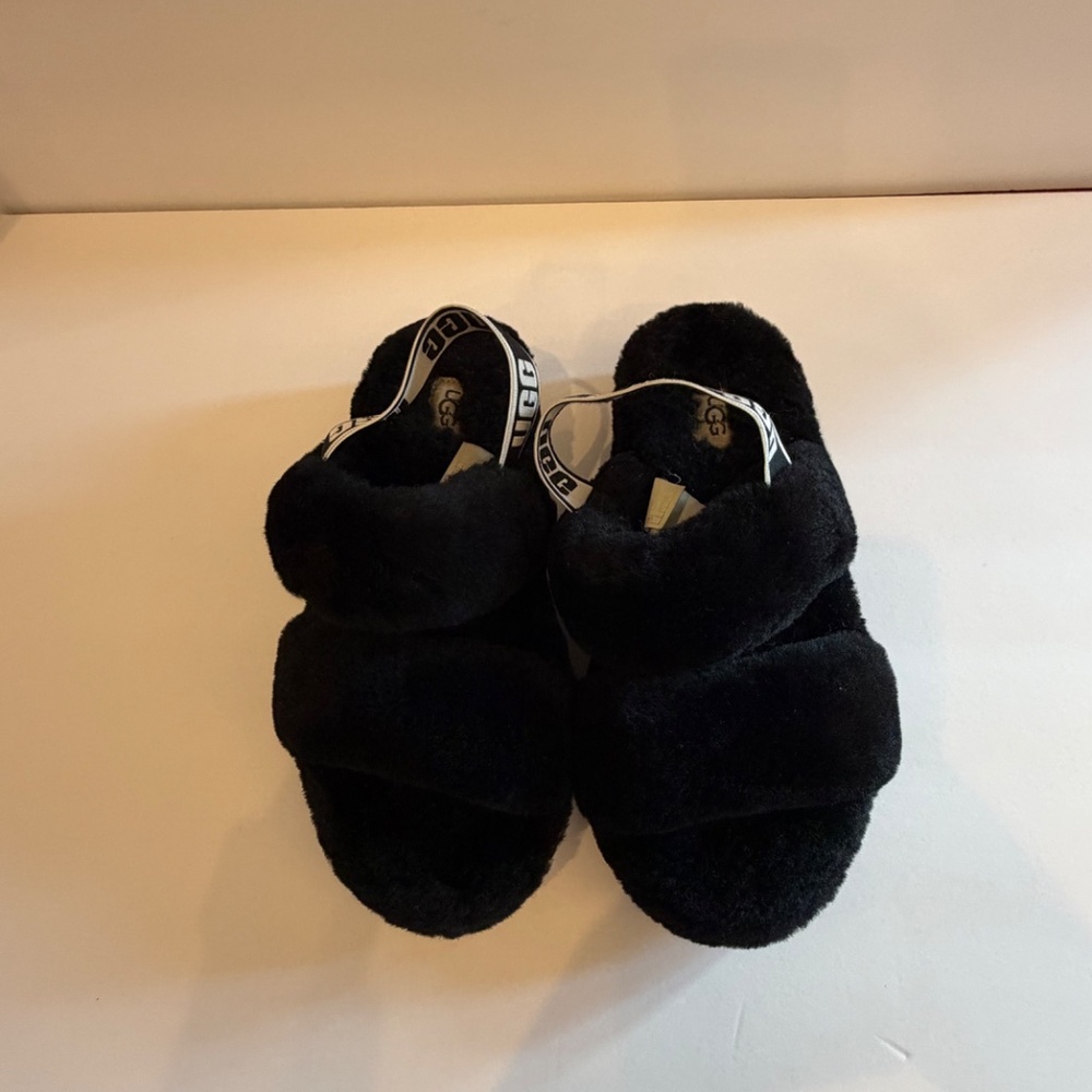 Ugg Fuzzy Black Slipper Slides, Size 7 - image 2